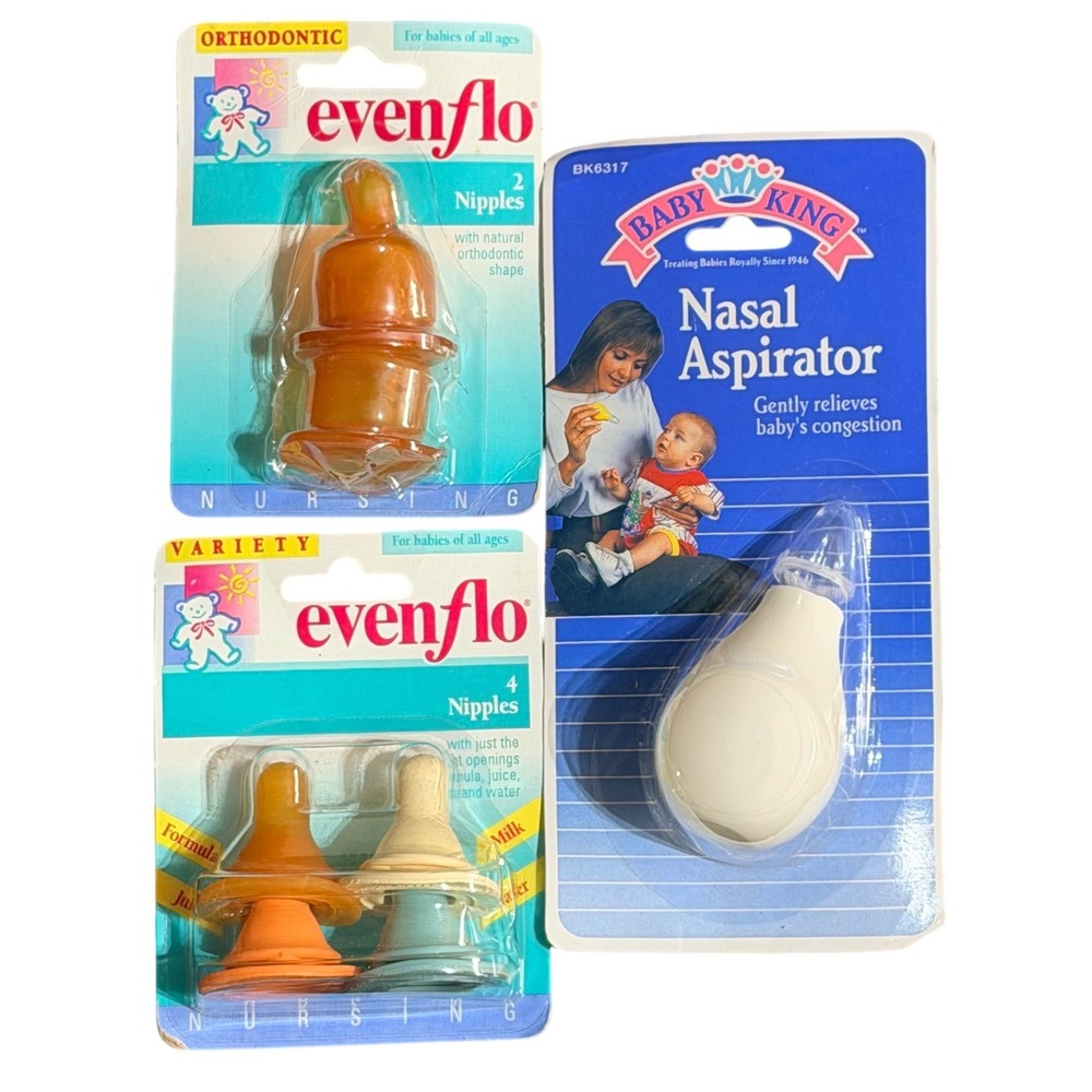 Vintage Baby King Nasal Aspirator Evenflo Nipples Lot 90s New Orthodontic